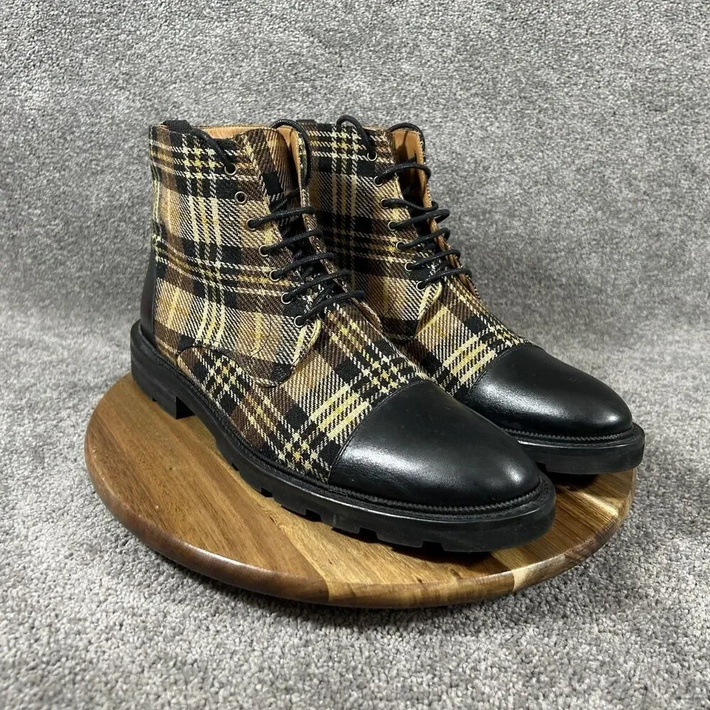 Taft The Jack Mens Size 11  EU 44 Brown Yellow Plaid Wool Business Preppy Boots